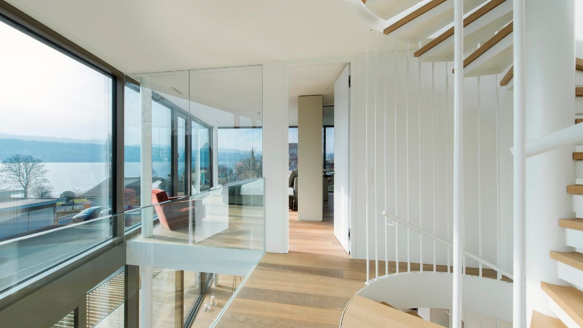Giving a glimpse of the bedrooms on the second story or above.