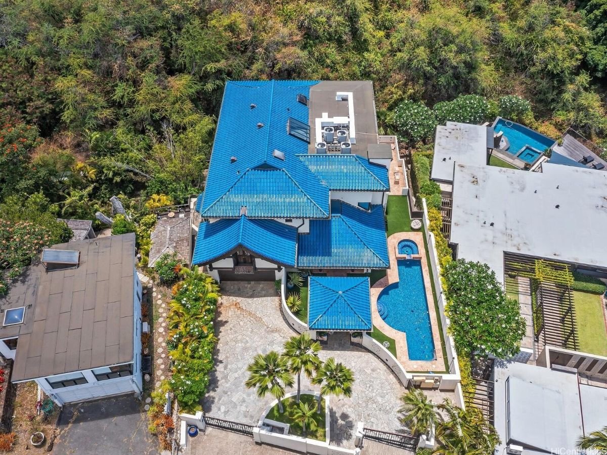 Aerial view of the house.
