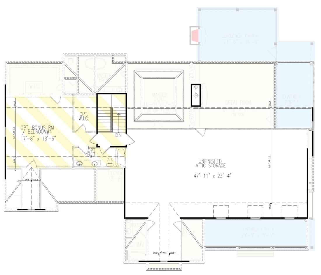 Bonus room floor plan with a full bathroom and a walk-in closet.