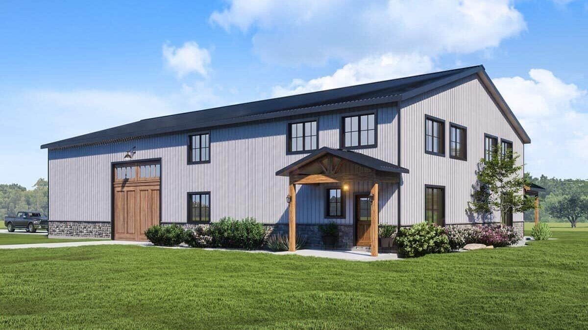 Barndominium Style Two-Story 3-Bedroom Home with Loft and 6-Car Garage