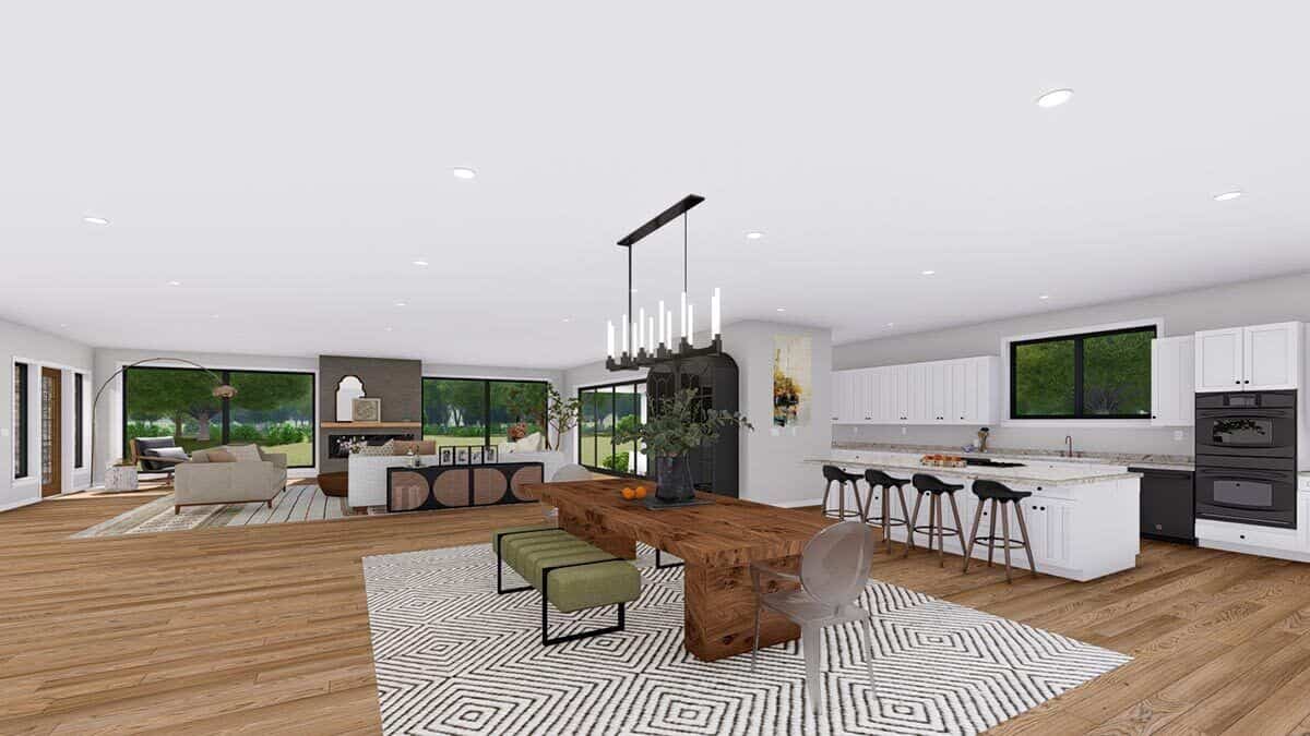 The dining area connects the living room and kitchen space.