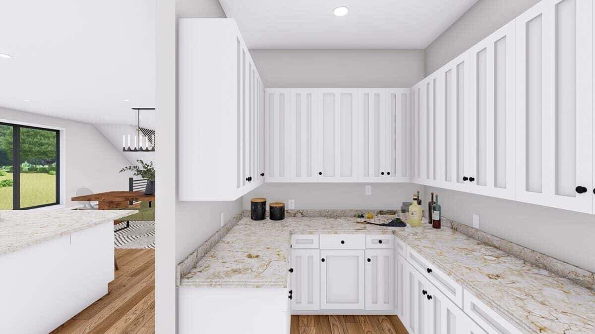 A walk-in pantry with additional storage and counter space completes the kitchen.