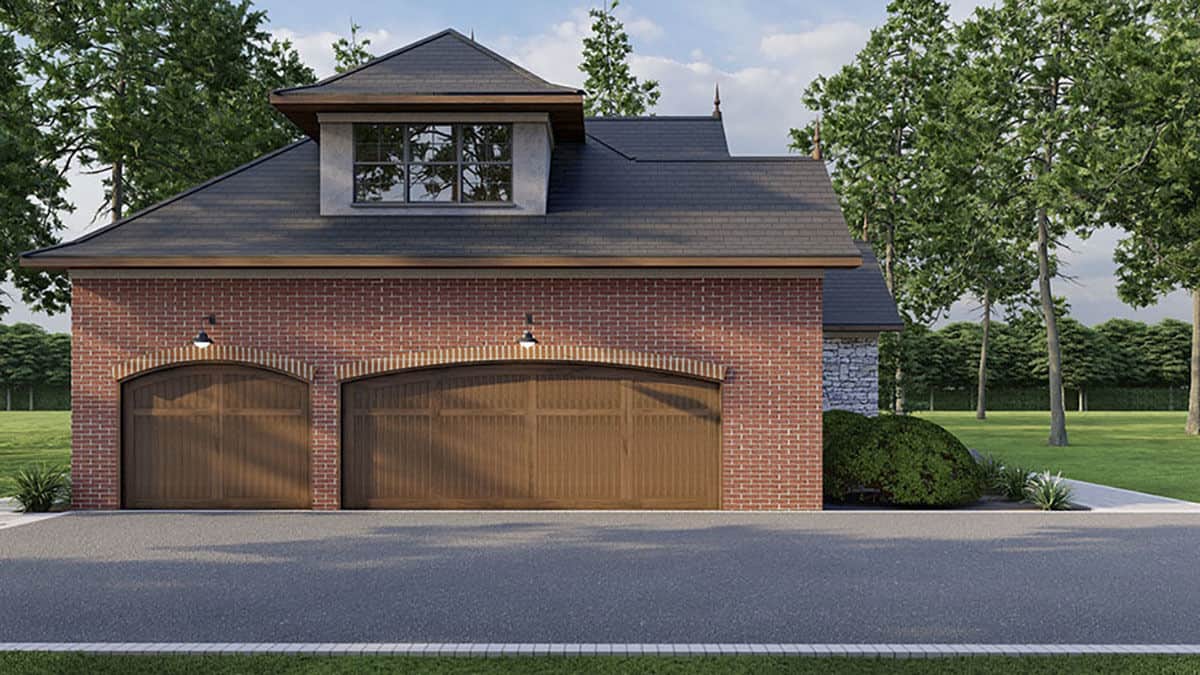 A large gable dormer sits above the 3-car garage.