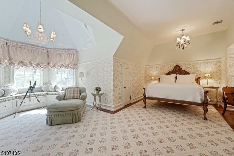 The bedroom features a wooden bed and a telescope for stargazing.