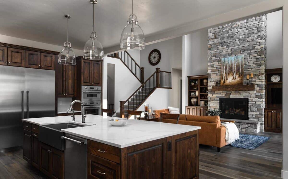 A large opening creates a smooth transition between the living room and the kitchen.A large opening creates a smooth transition between the living room and the kitchen.