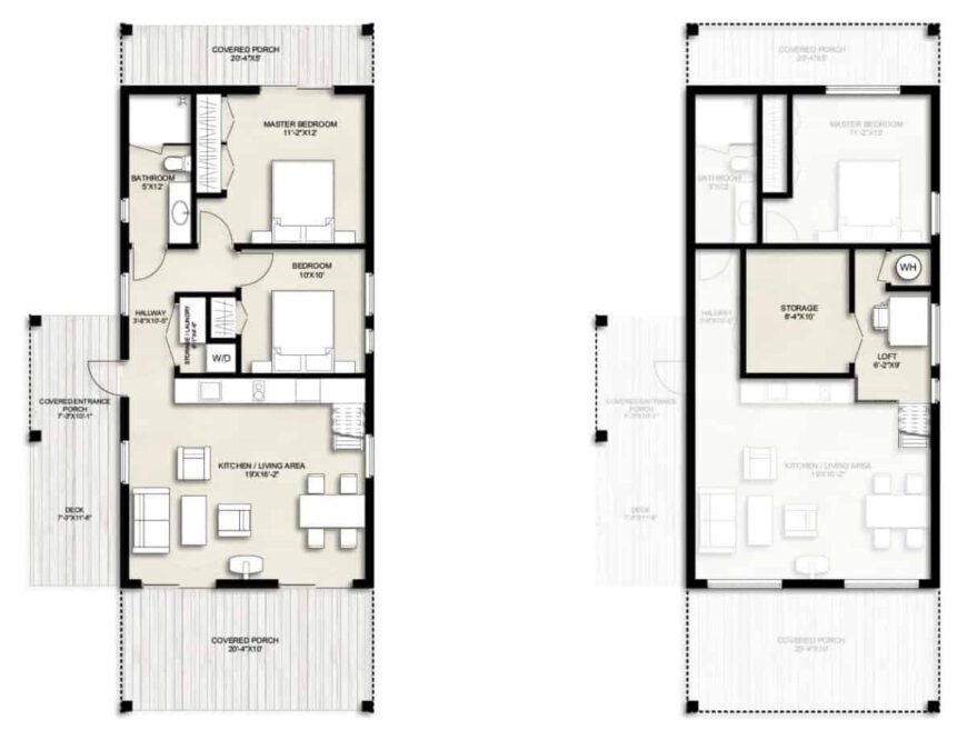 Cabin Style 2-Bedroom Two-Story Tiny Home with Loft and Covered Porches ...
