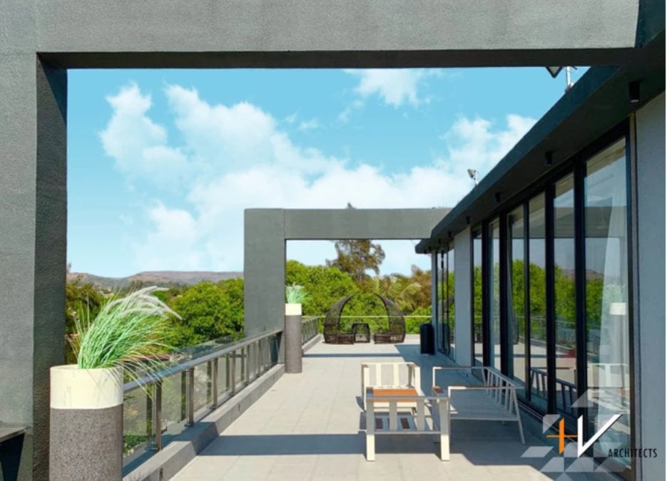 The upper deck area provides a vantage point from which to enjoy the scenic views of the surroundings.