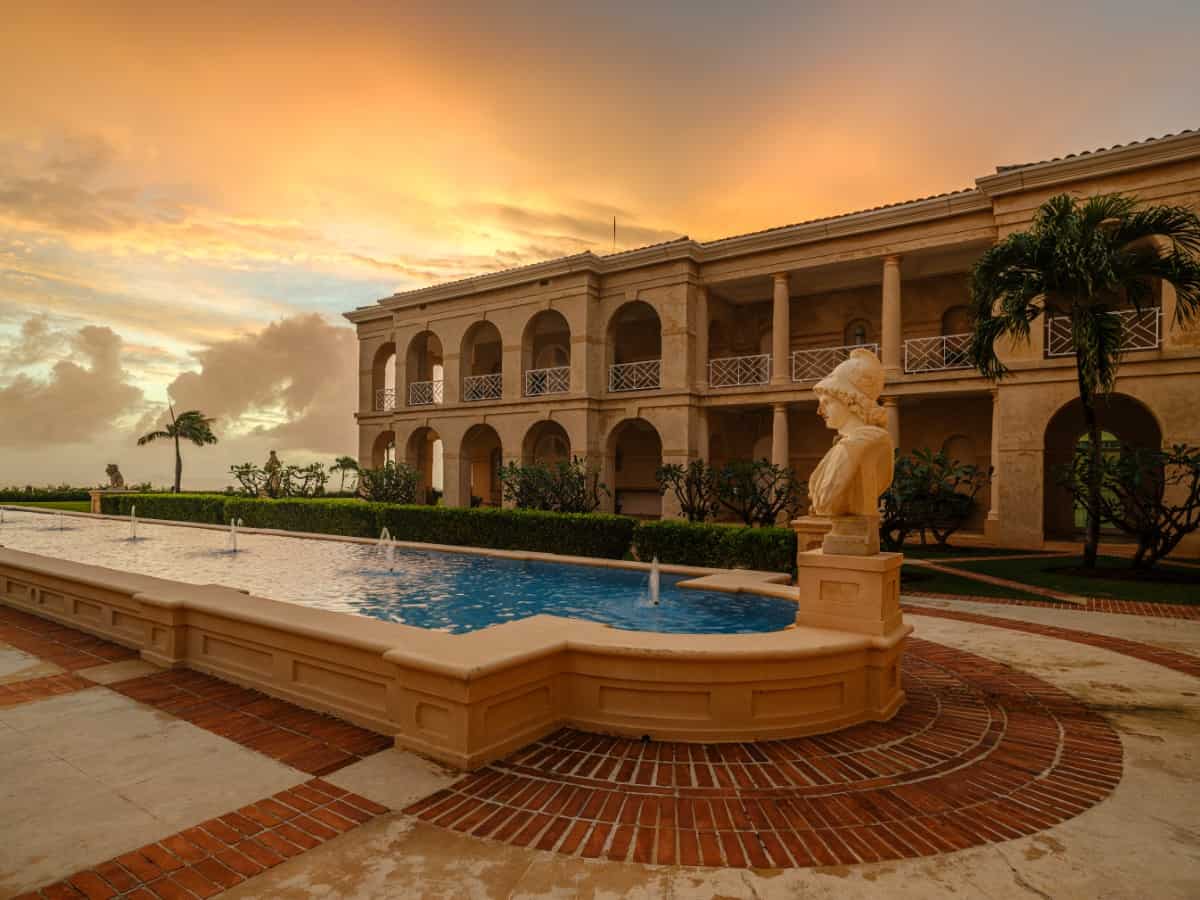 Main home's entrance showcasing breathtaking fountains that rival Europe’s best museums.