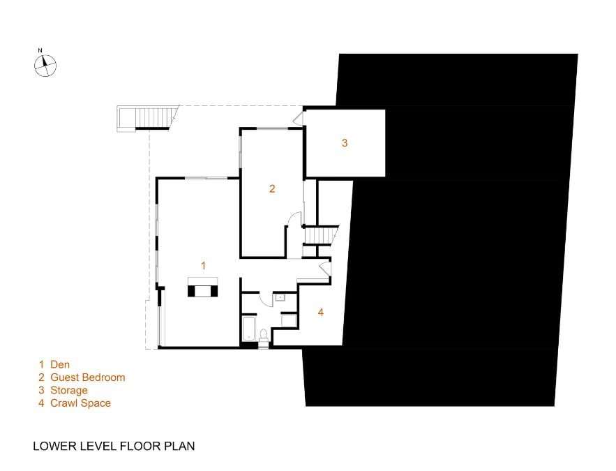 The lower level floor plan of the house.