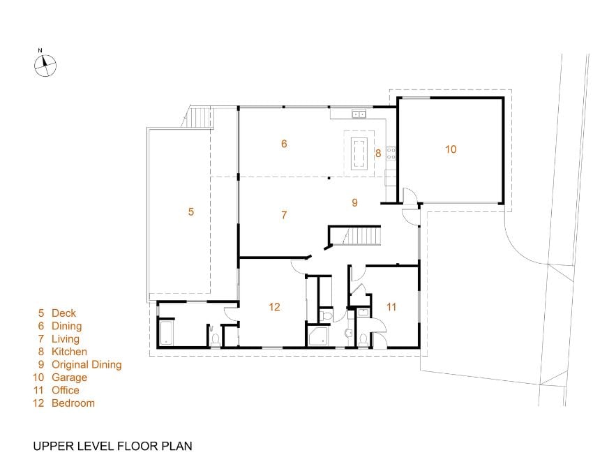 The upper level floor plan of the house.