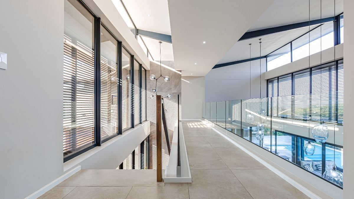 The double volume aluminum screens that were put in place to reduce the scorching afternoon light angles.