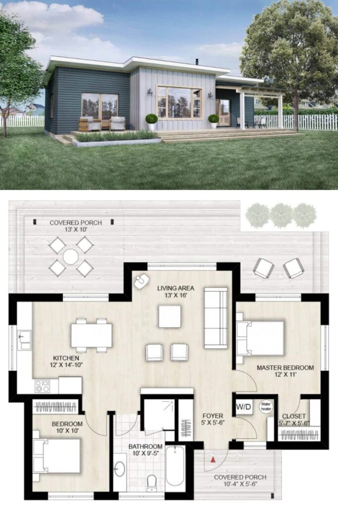 Modern Style 2-Bedroom Single-Story Home with Open Living Space and ...