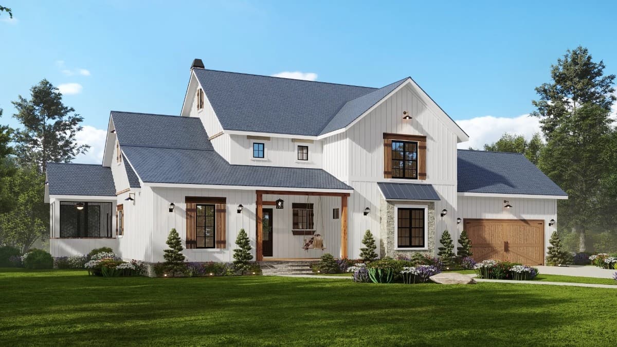 Single-Story 4-Bedroom Barnwood A Modern Farmhouse with Open Living Space and Balcony
