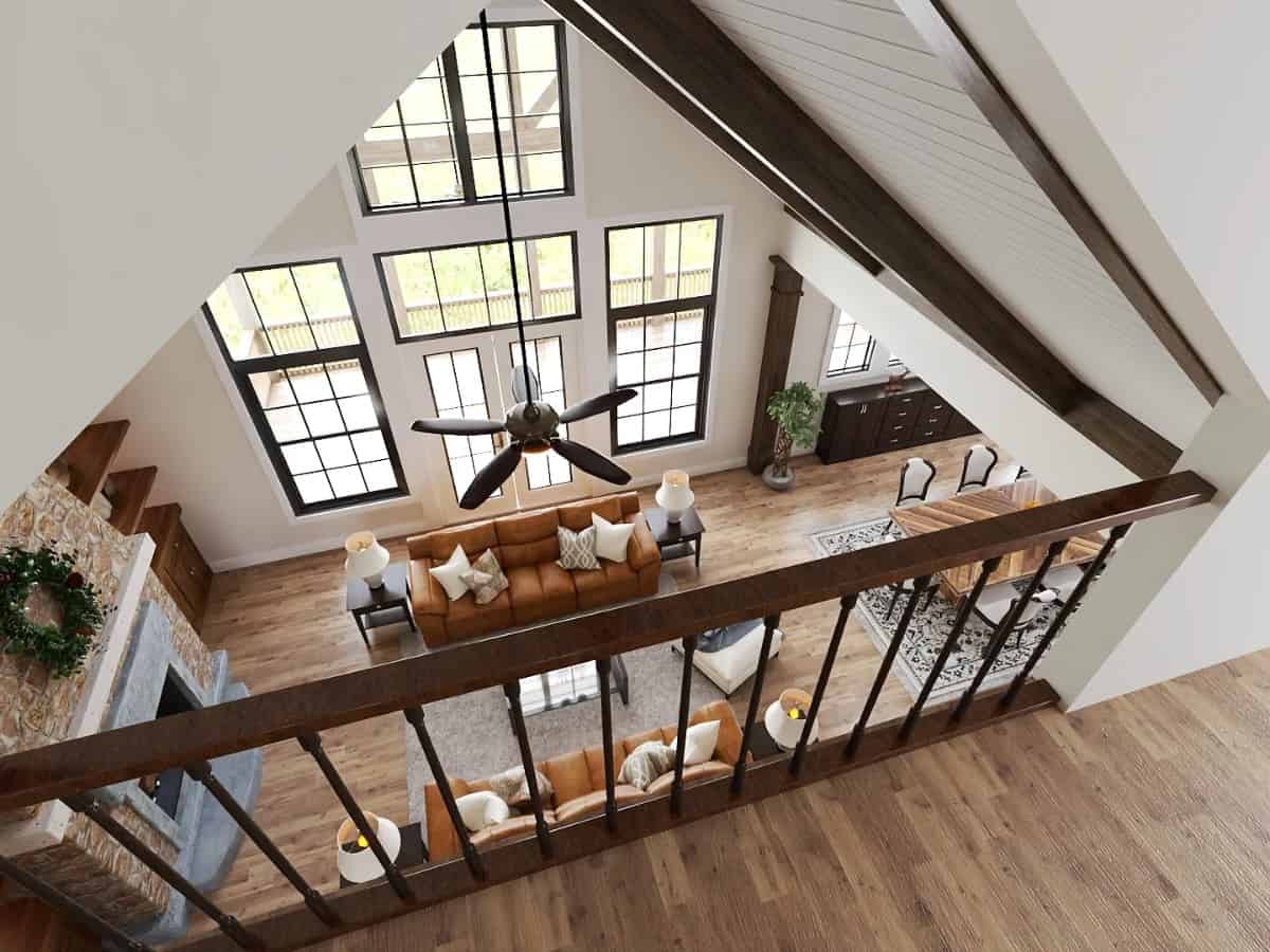 A view of the lodge room from the second-level balcony.