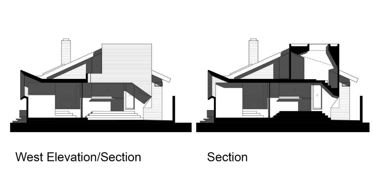 The west elevation section plan of the house.