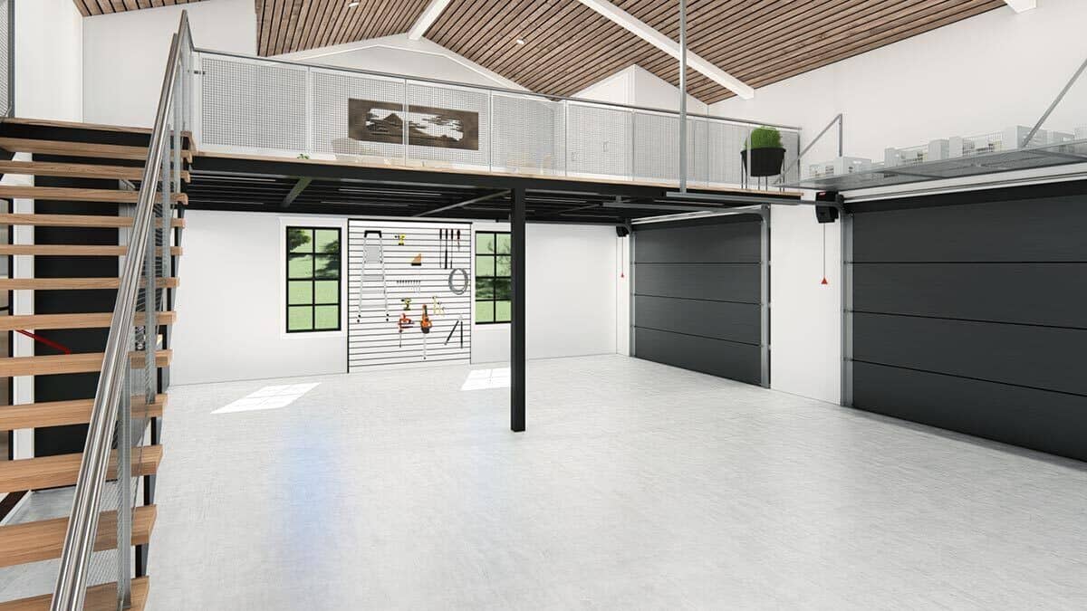 The garage is spacious and can fit three to four cars comfortably.