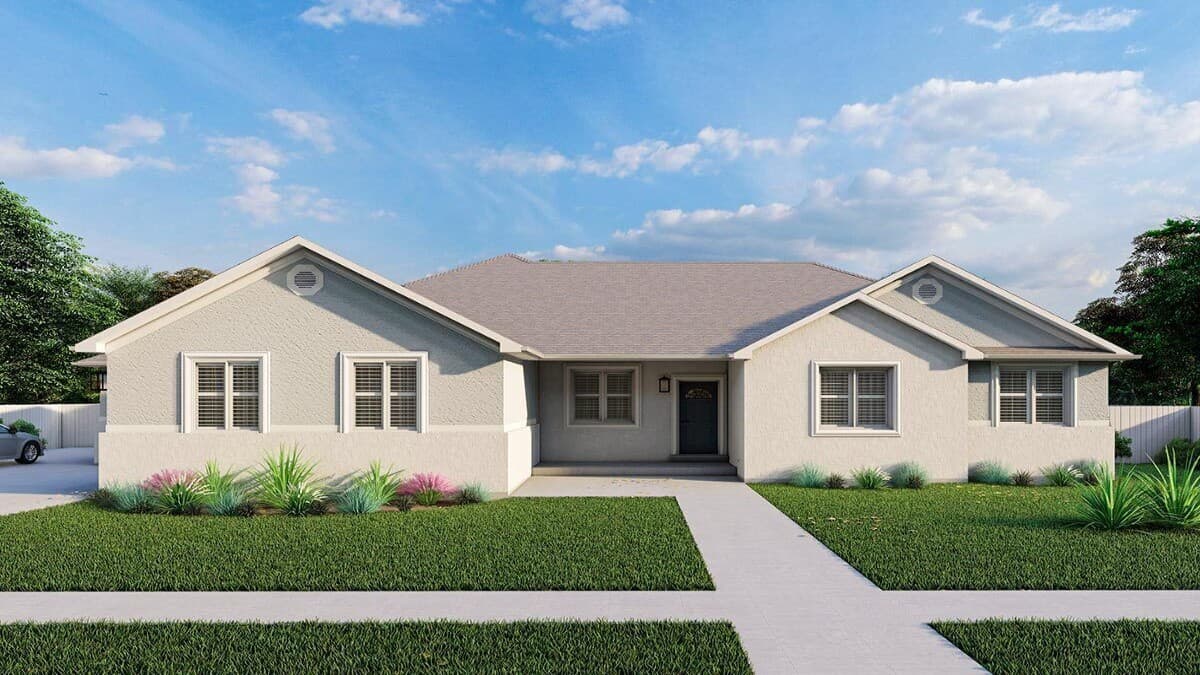 Contemporary Single-Story 3-Bedroom Ranch with 3-Car Garage and Basement Expansion