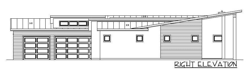Right elevation sketch of the single-story modern 4-bedroom hip roof home.