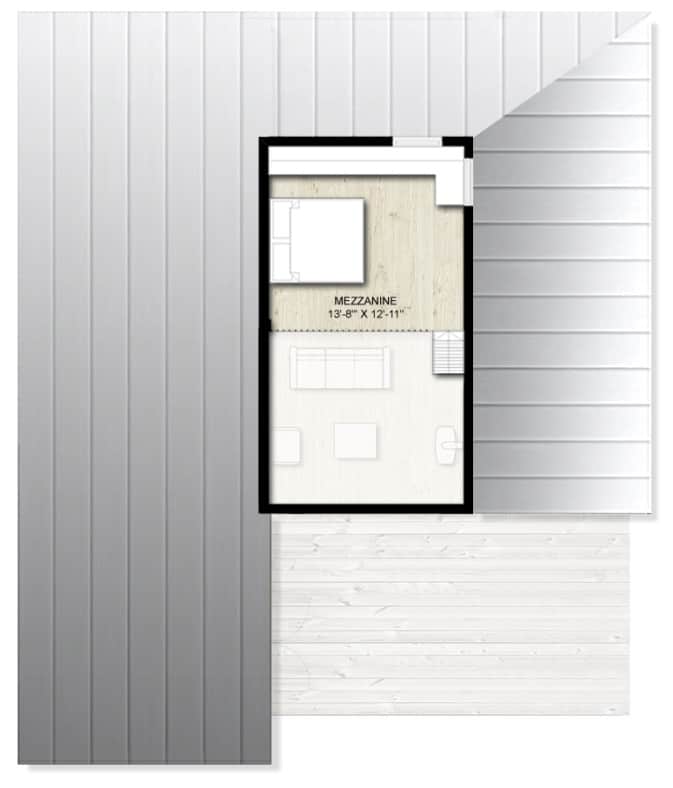 Second level floor plan with a bedroom loft.