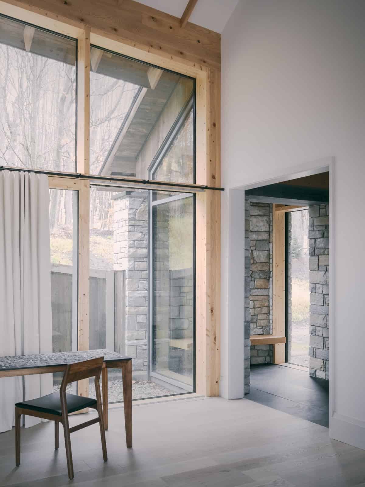 Study area that looks out the courtyard and the bench nook.