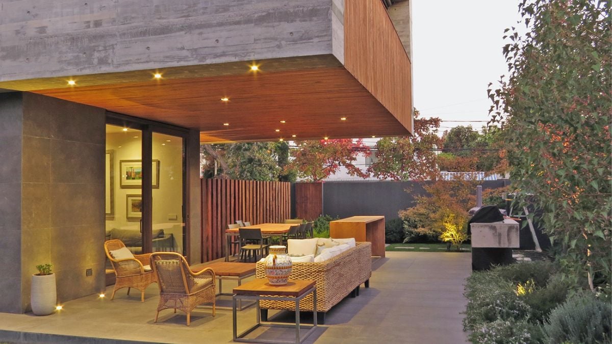 Large sliding doors on this level can be used to connect or divide the spaces as needed.