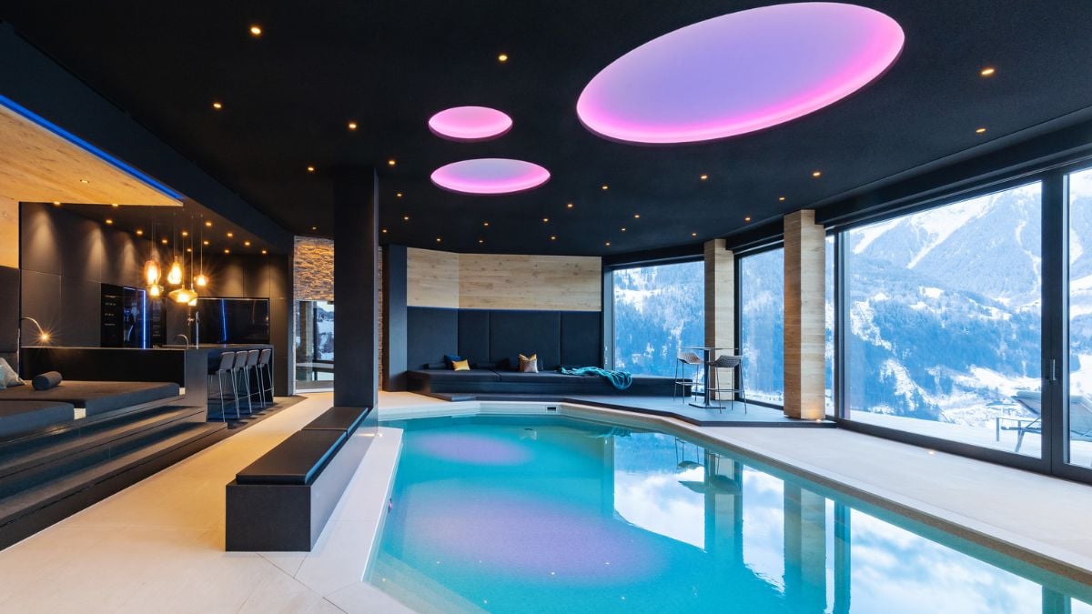 Soft textures, gentle hues, and vibrant LED lighting all help to promote relaxation.