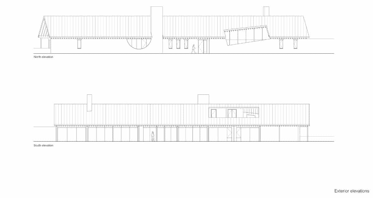 Exterior elevations of the Virgin Vineyard House.