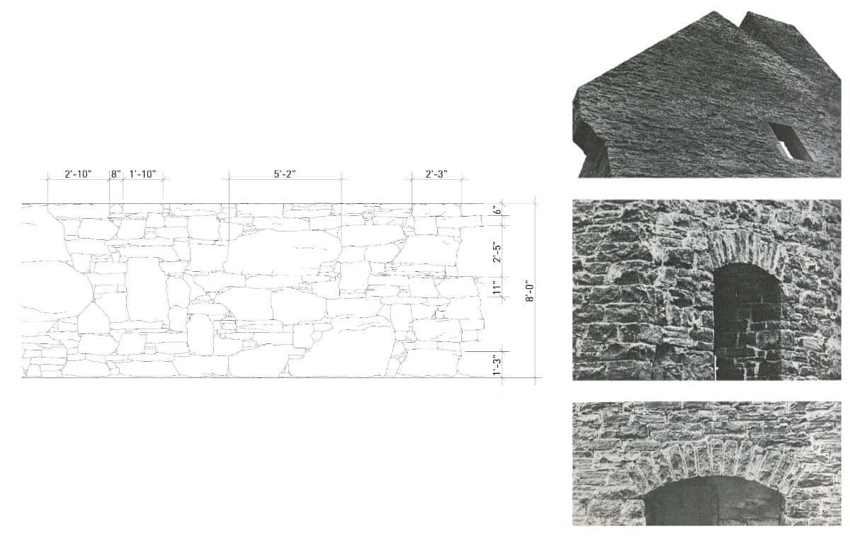 Stone wall elevation diagram of the Virgin Vineyard House.
