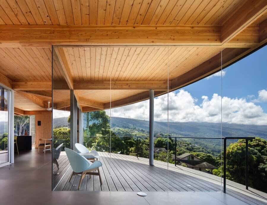 The terrace sitting area with a breathtaking view of the Kona coastline.