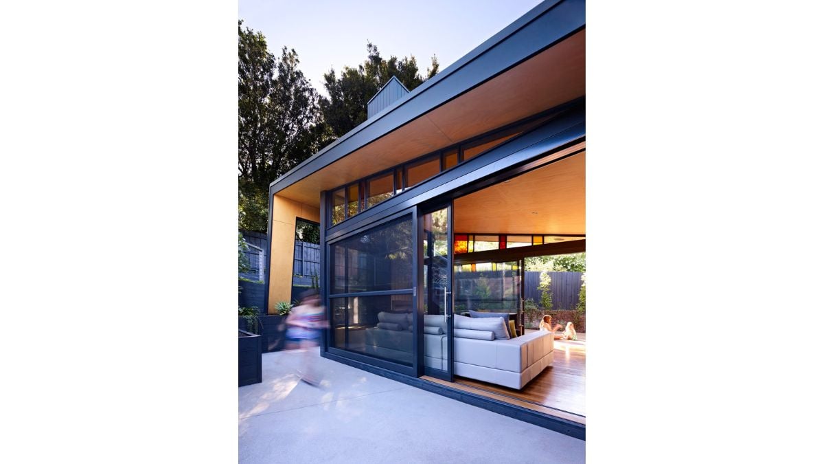 The glass doors connect what's inside to the outdoors.