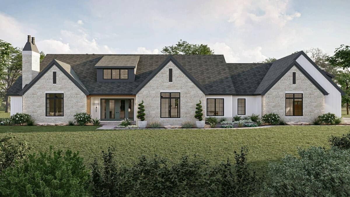 Modern 3-Bedroom Euro-Style Single-Story Cottage for a Wide Lot with 3-Car Garage