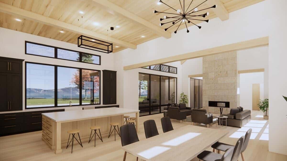 The family room opens completely to the kitchen and dining area.