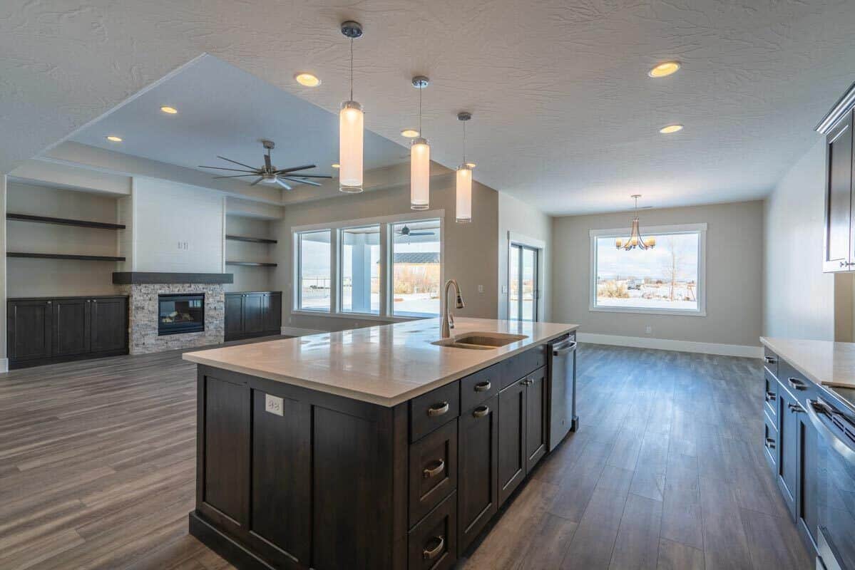 The kitchen opens completely to the great room and dining nook.