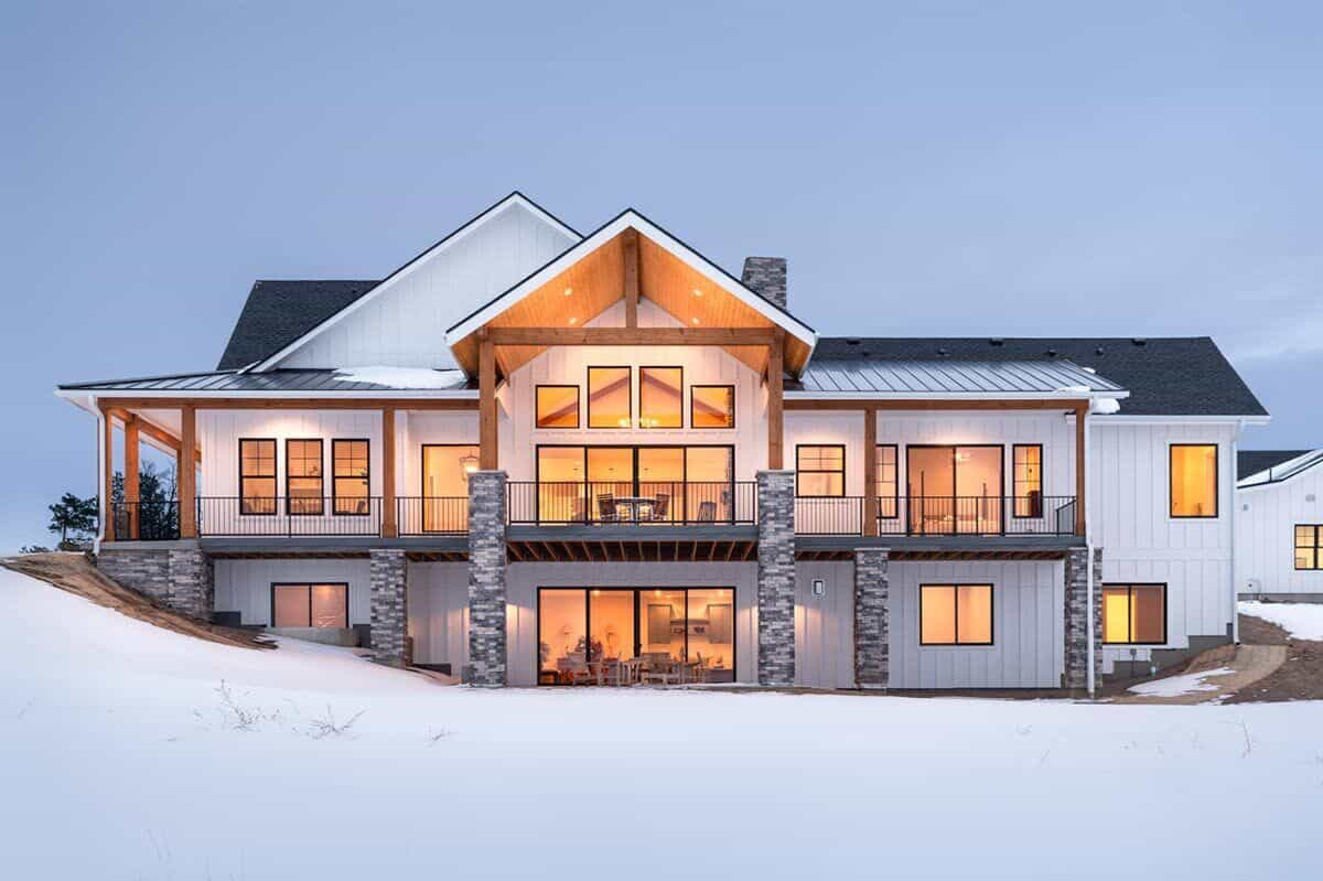Right exterior view showcasing expansive porches and a walkout basement.