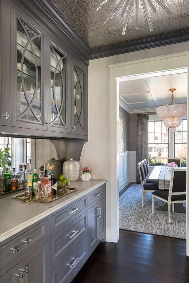 A butler's pantry provides the kitchen with a shortcut to the formal dining room. 