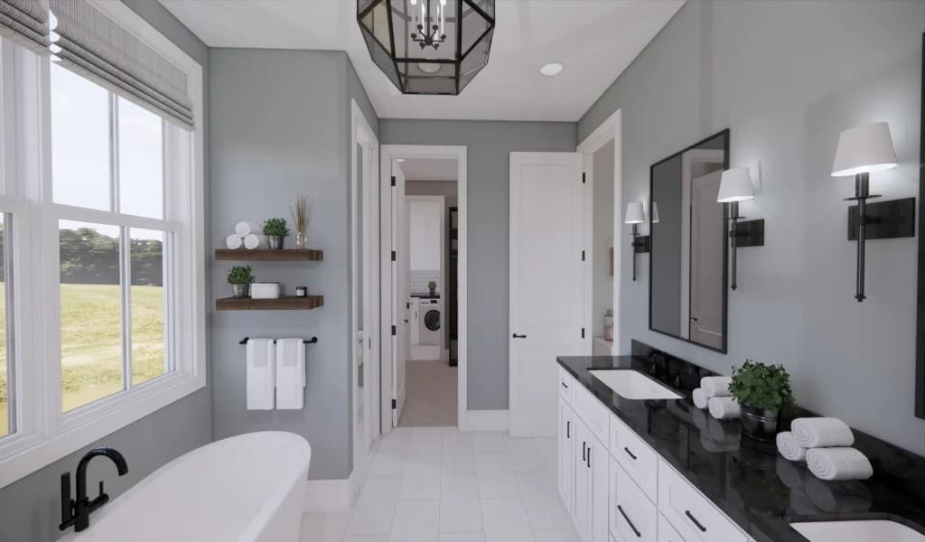 The primary bathroom includes a walk-in closet with laundry access.