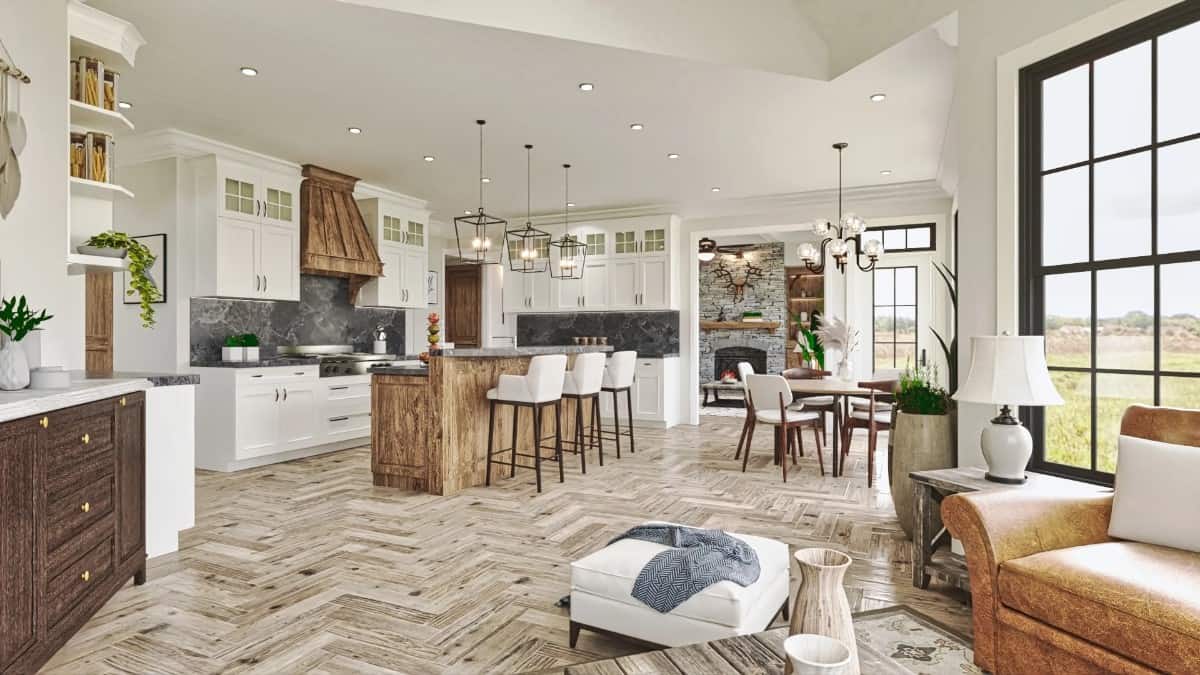 The keeping room opens completely to the kitchen and breakfast nook.