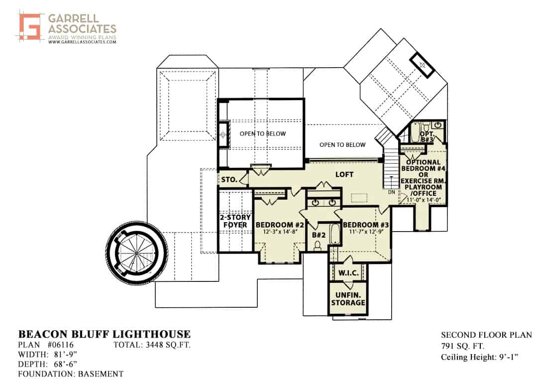 Second level floor plan with two bedrooms, a loft, and a flexible bedroom/exercise/playroom/office.