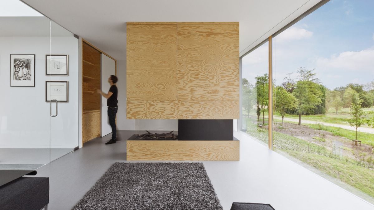 This space exudes serenity, and a fireplace keeps it warm.