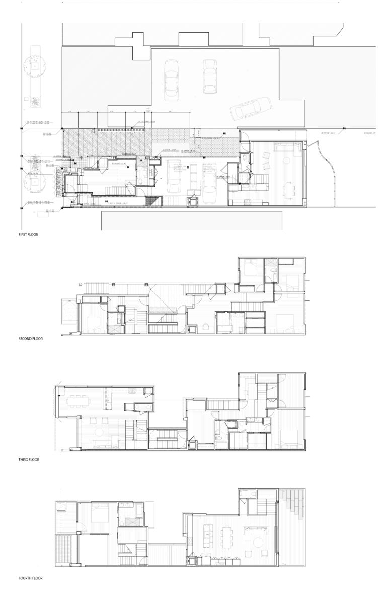The floor plans of the three-unit building.