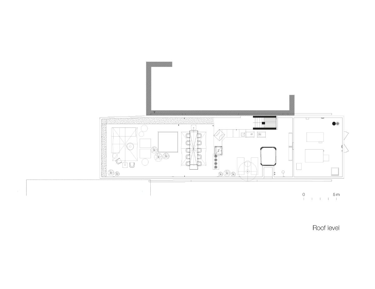 The roof level floor plan of the Venice beach townhouse.