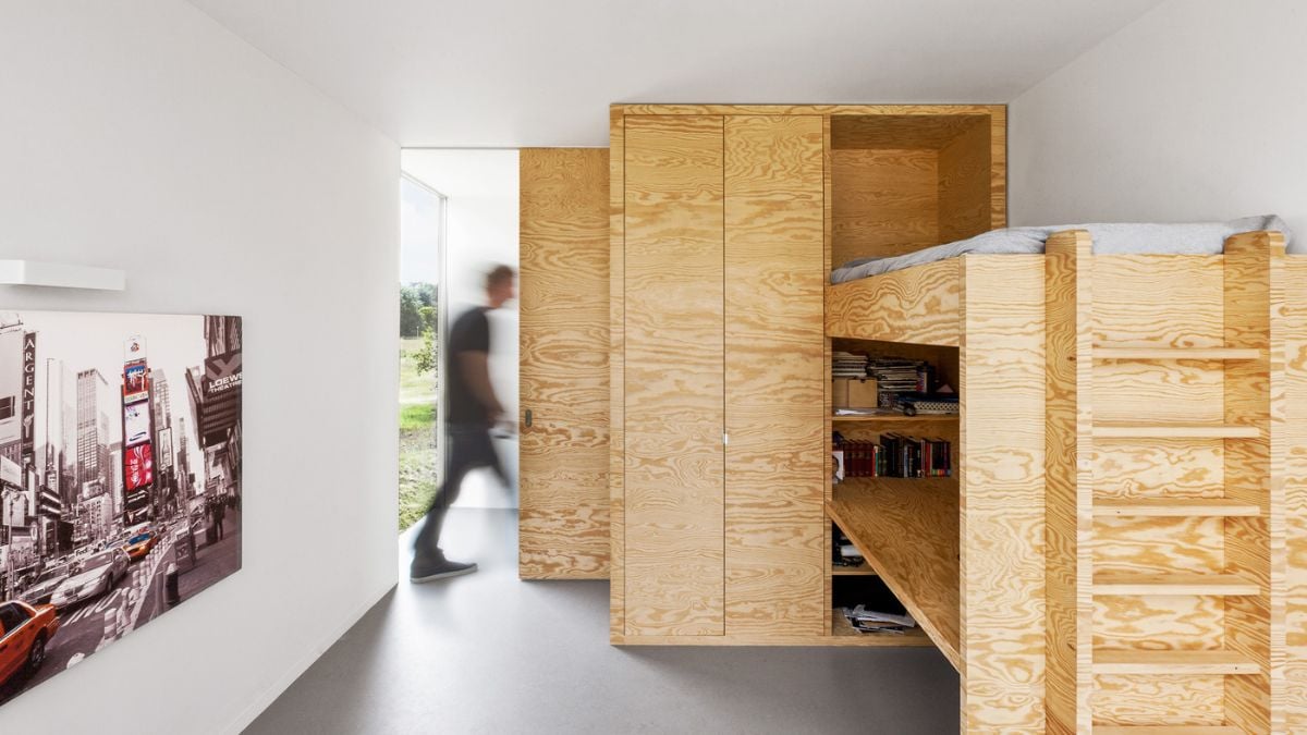 The bed and cabinets were made of pine wood.