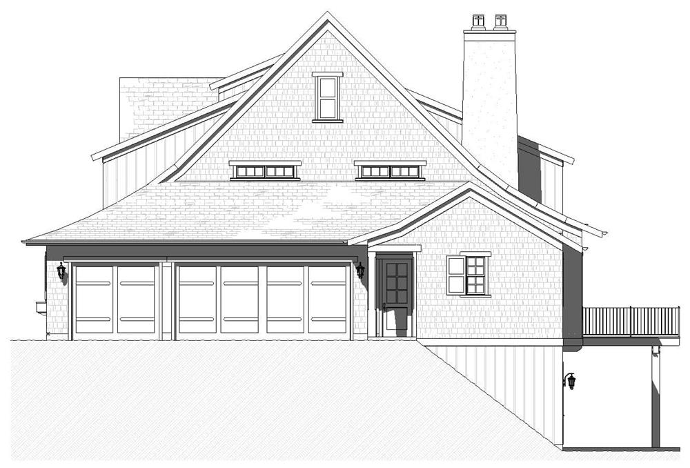 Right elevation sketch of the single-story modern 4-bedroom home.