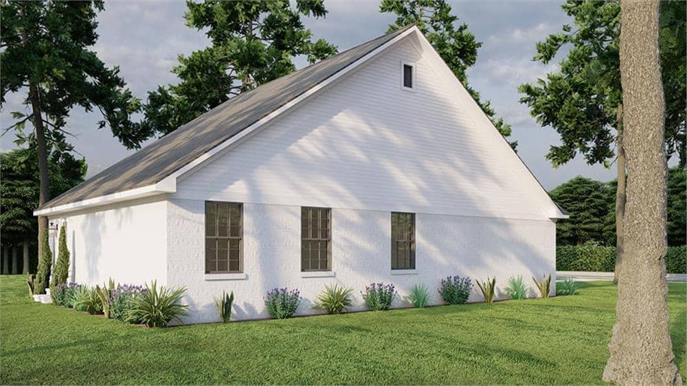 Aluminum framed windows on the left side of the house bathe the interior with natural light.
