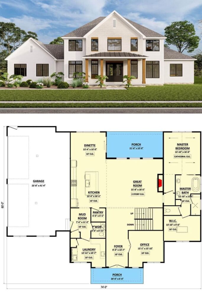Country Style 4-Bedroom Two-Story Farmhouse with Balcony Loft and Jack ...
