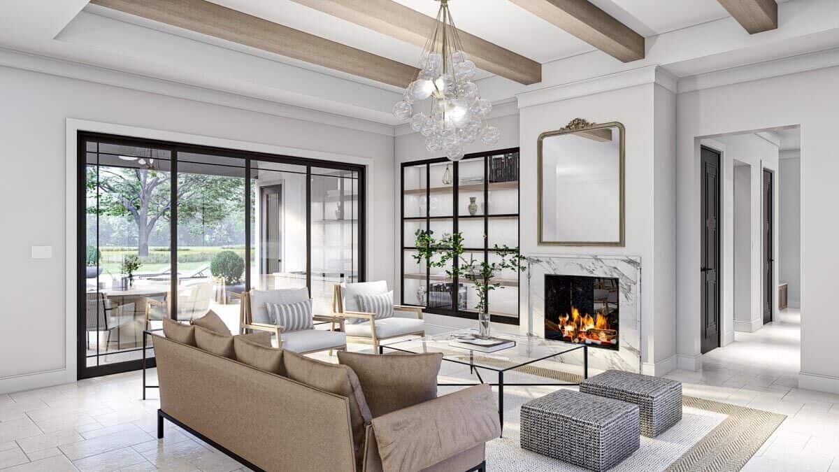 Sliding glass doors extend the great room onto a covered lanai.