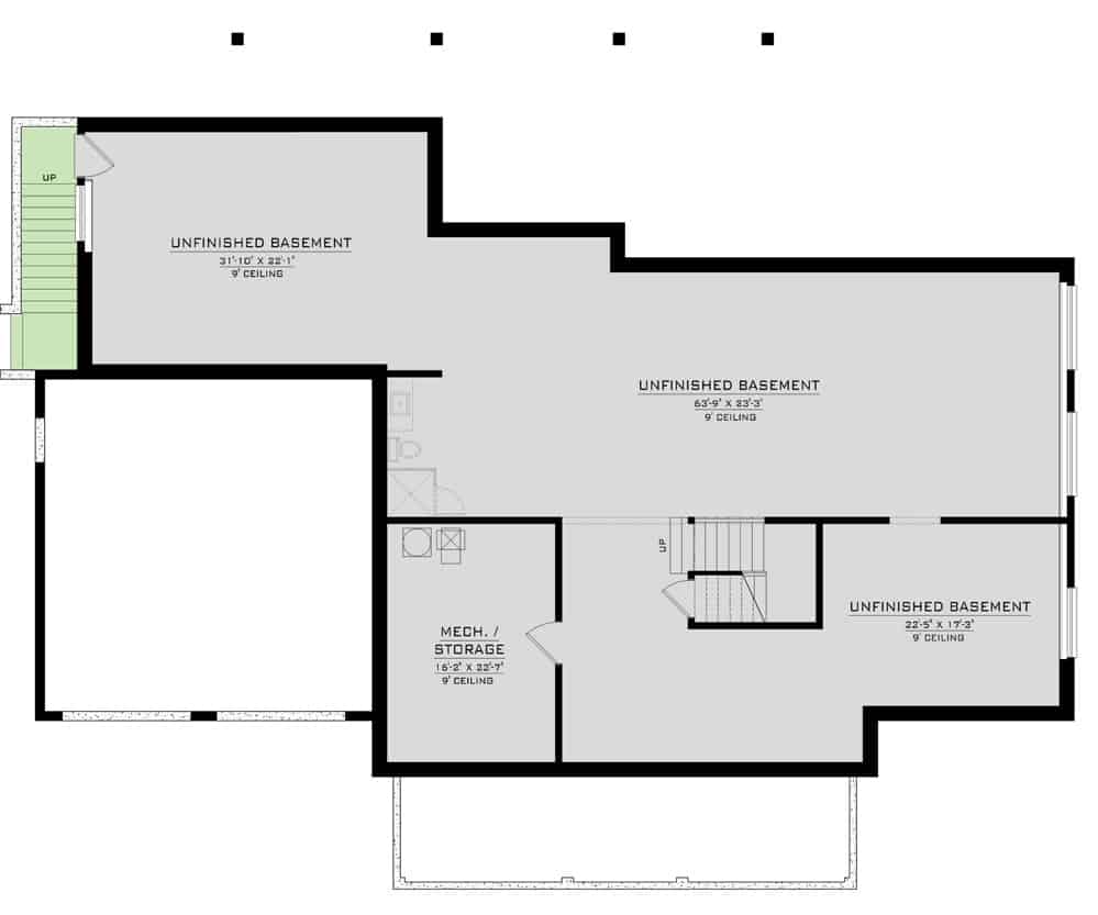 Lower level floor plan showing the unfinished spaces.