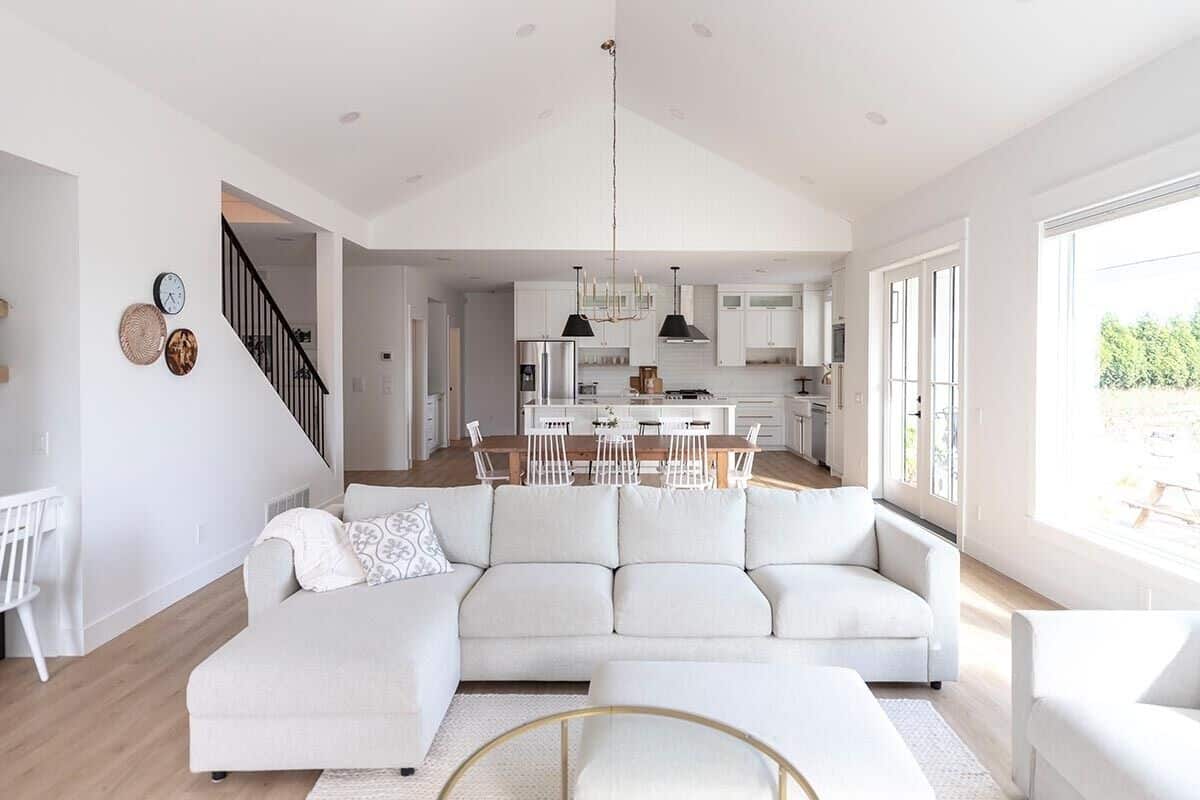 The great room opens completely to the dining area and kitchen.