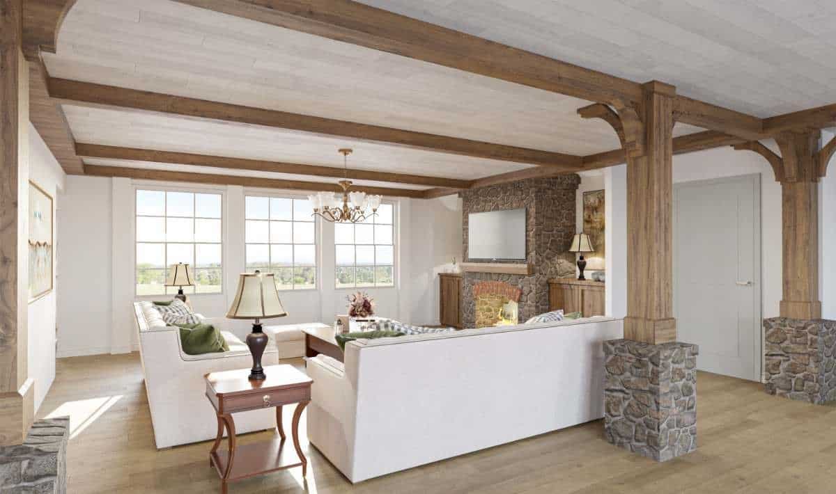 Elegant Living Room with Stone Fireplace