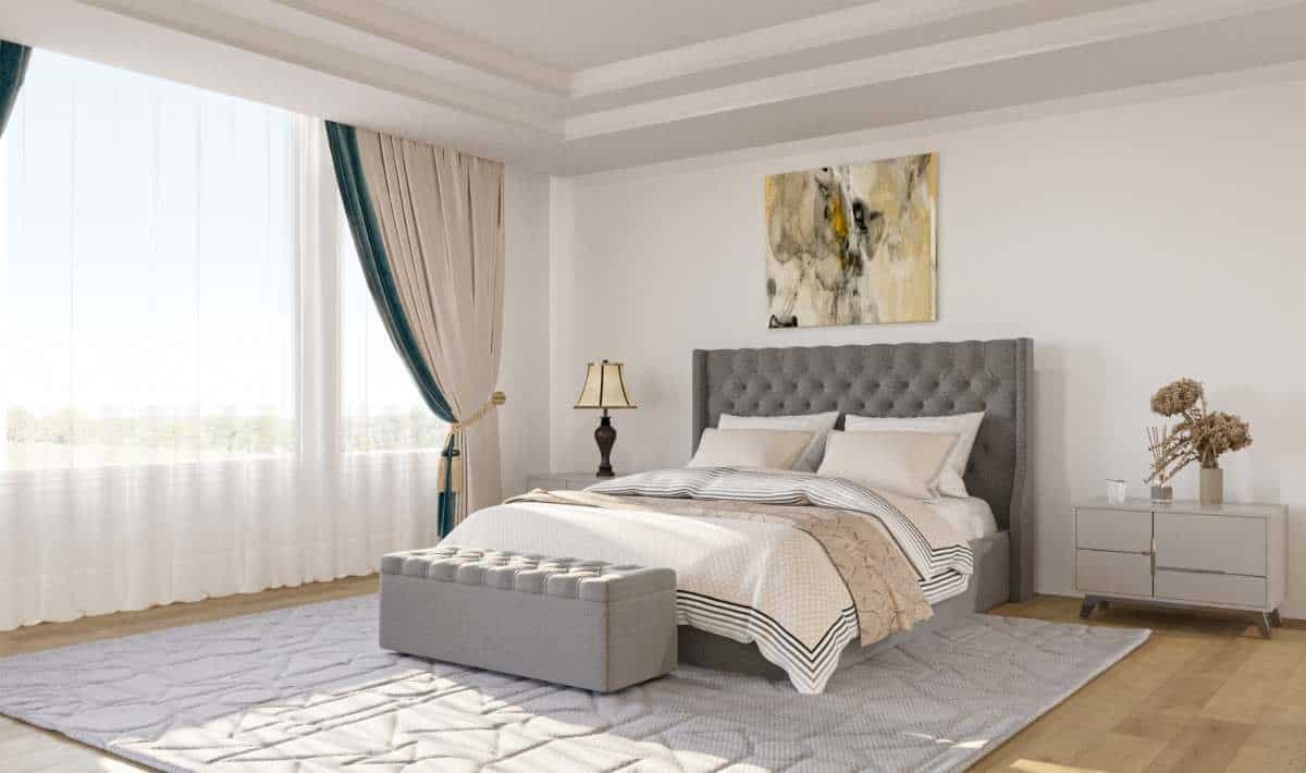 Elegant Bedroom with Tufted Wingback Bed